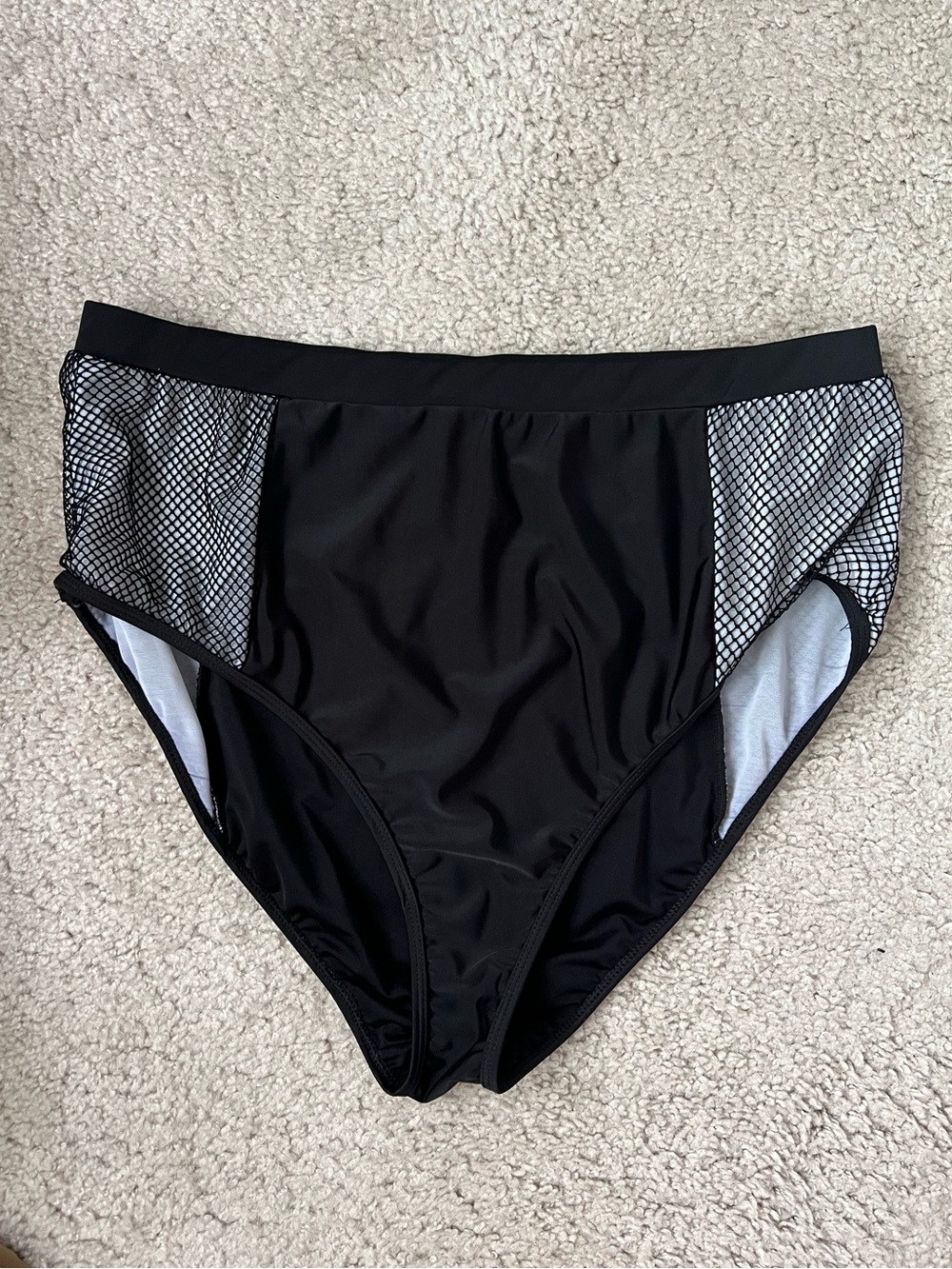 ASOS Wolf & Whistle Black High-Waist Bikini Bottom with Mesh Side Panels